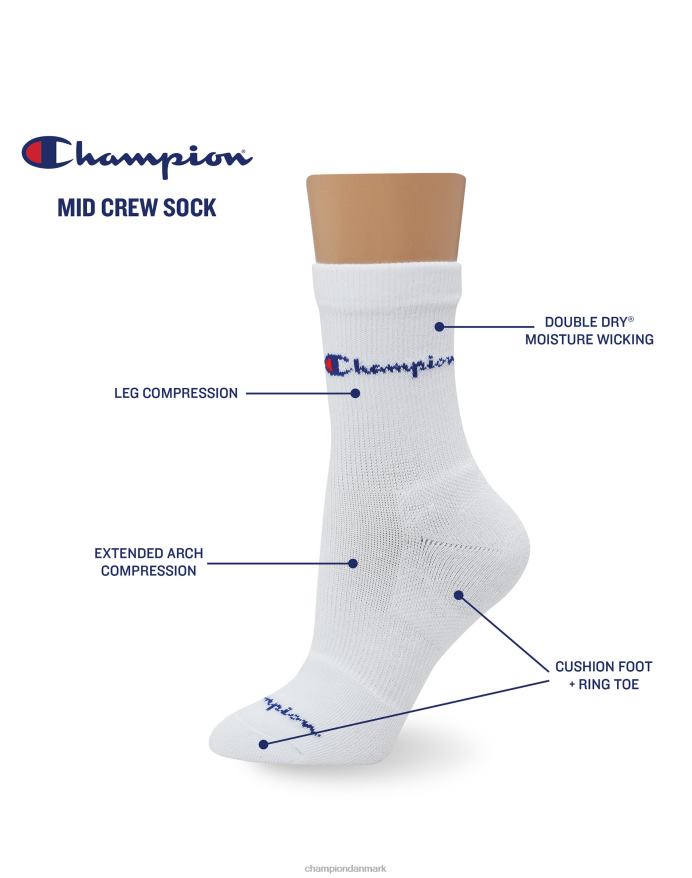 Champion kompression mid-crew sokker 3 par V6J661627 hvid