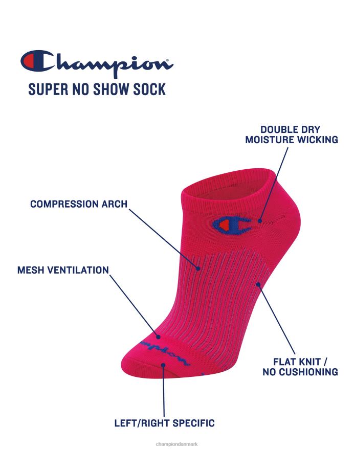 Champion sport super no-show 3 par V6J661569 pinky peach/fav fuchsia/tempo blågrøn