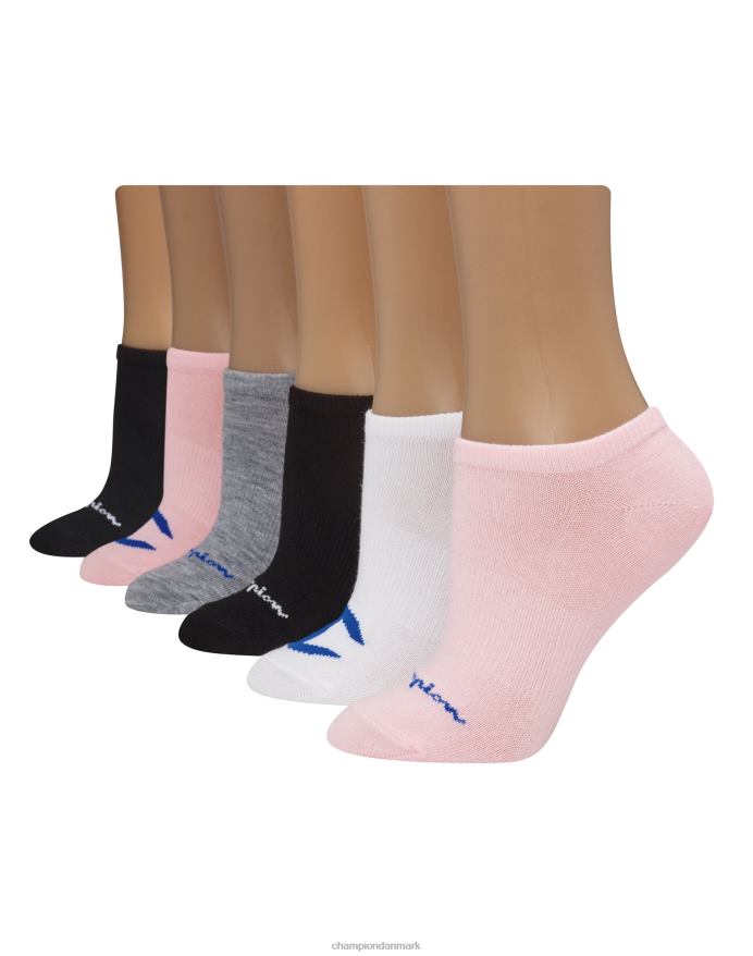 Champion super no-show sokker multi logo 6 par V6J661604 pink/hvid/sort/grå