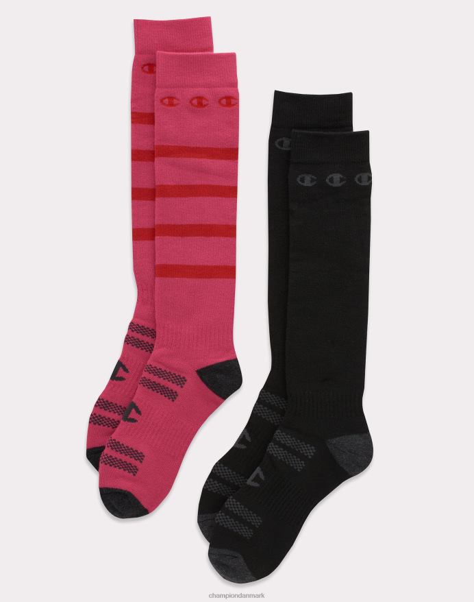 Champion udendørs sværvægts over-knæ skistrømper 2 par V6J661587 pink/sort