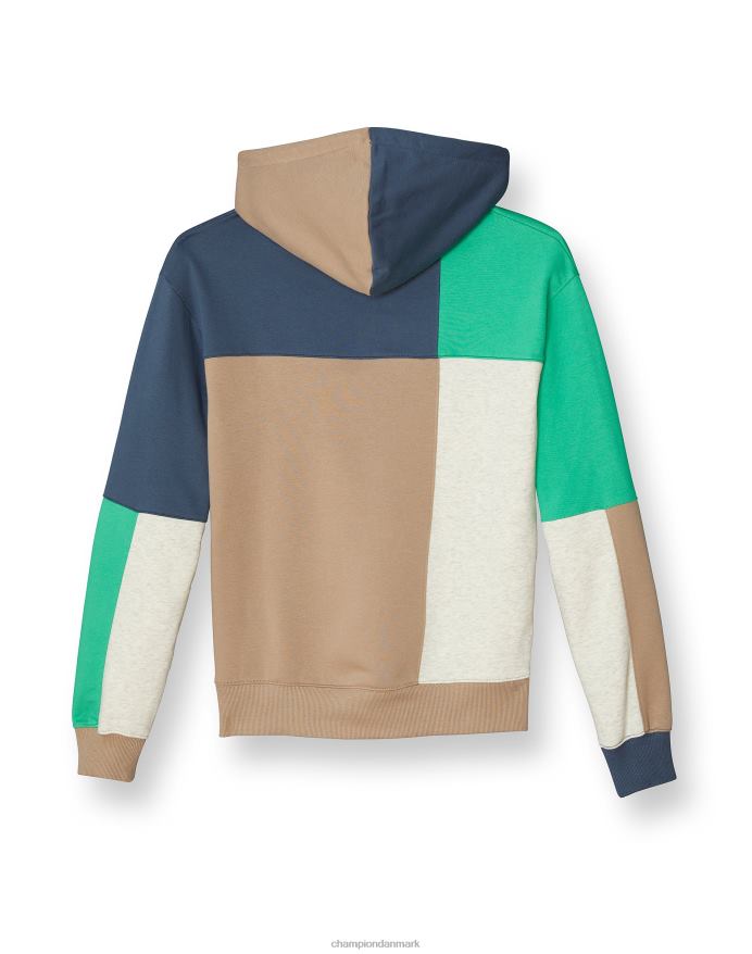 Champion klassisk fleece colorblock hættetrøje broderet c og blomster logo V6J661968 patchwork mørk kaki multi