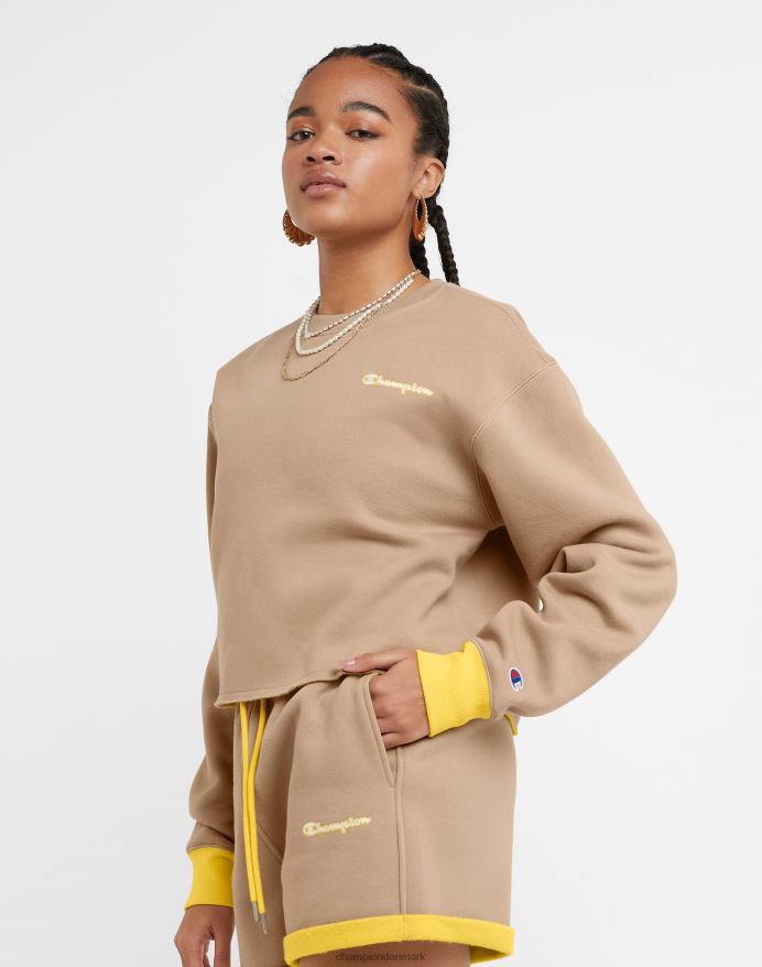 Champion klassisk fleece crew vendbart c-logo V6J661034 land valnød/gul sten