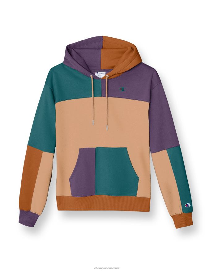 Champion klassisk fleece pullover hættetrøje colorblock patchwork c logo V6J661045 patchwork lilla pude multi