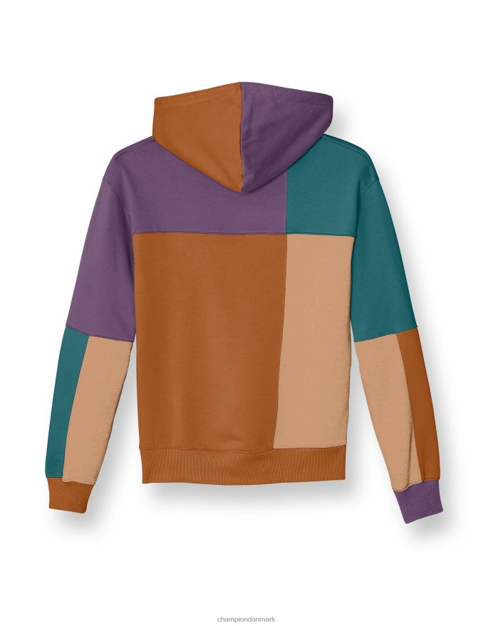 Champion klassisk fleece pullover hættetrøje colorblock patchwork c logo V6J661045 patchwork lilla pude multi