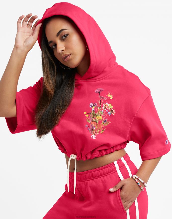 Champion kortærmet hættetrøje med blomstergrafik V6J66980 patrulje rød