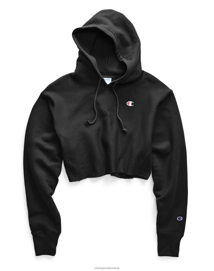 Champion omvendt vævet cropped cut-off hættetrøje c logo V6J661041 sort