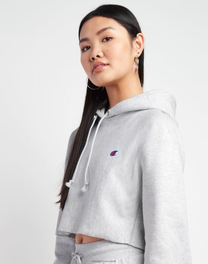 Champion omvendt vævet cropped cut-off hættetrøje c logo V6J661043 sølvgrå