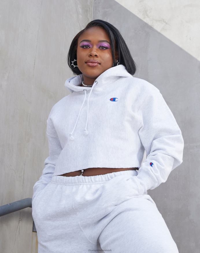 Champion omvendt vævet cropped cut-off hættetrøje c logo V6J661043 sølvgrå