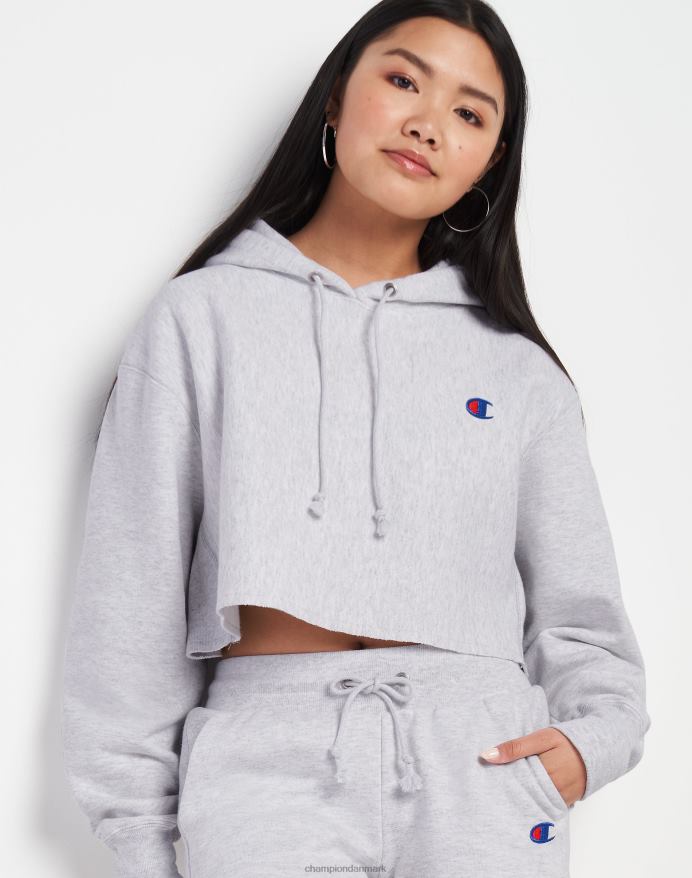 Champion omvendt vævet cropped cut-off hættetrøje c logo V6J661043 sølvgrå