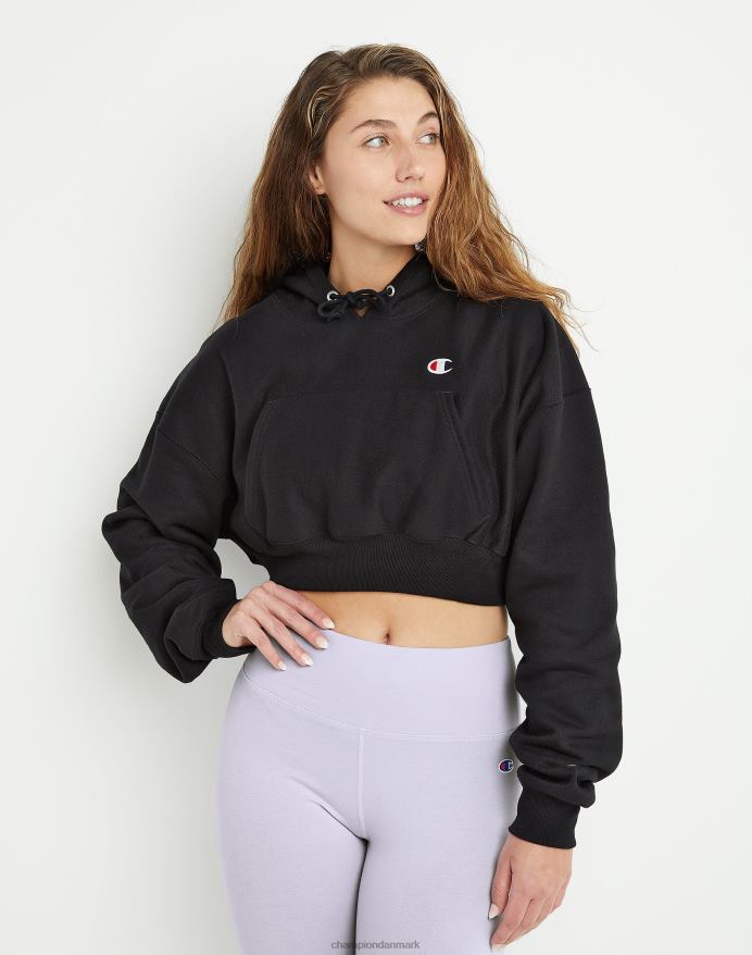 Champion omvendt vævet drop shoulder hættetrøje beskåret V6J661044 sort