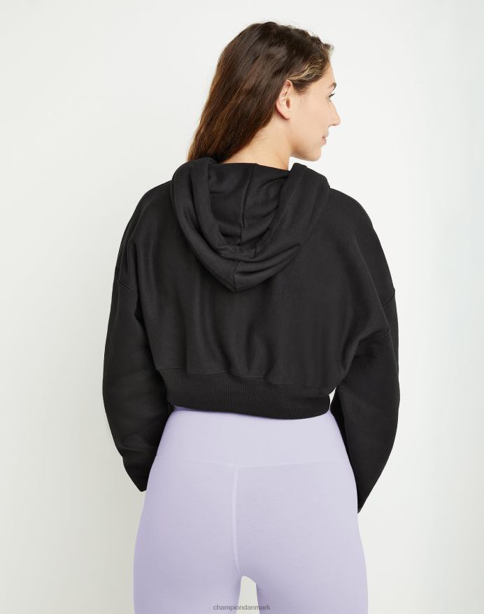 Champion omvendt vævet drop shoulder hættetrøje beskåret V6J661044 sort