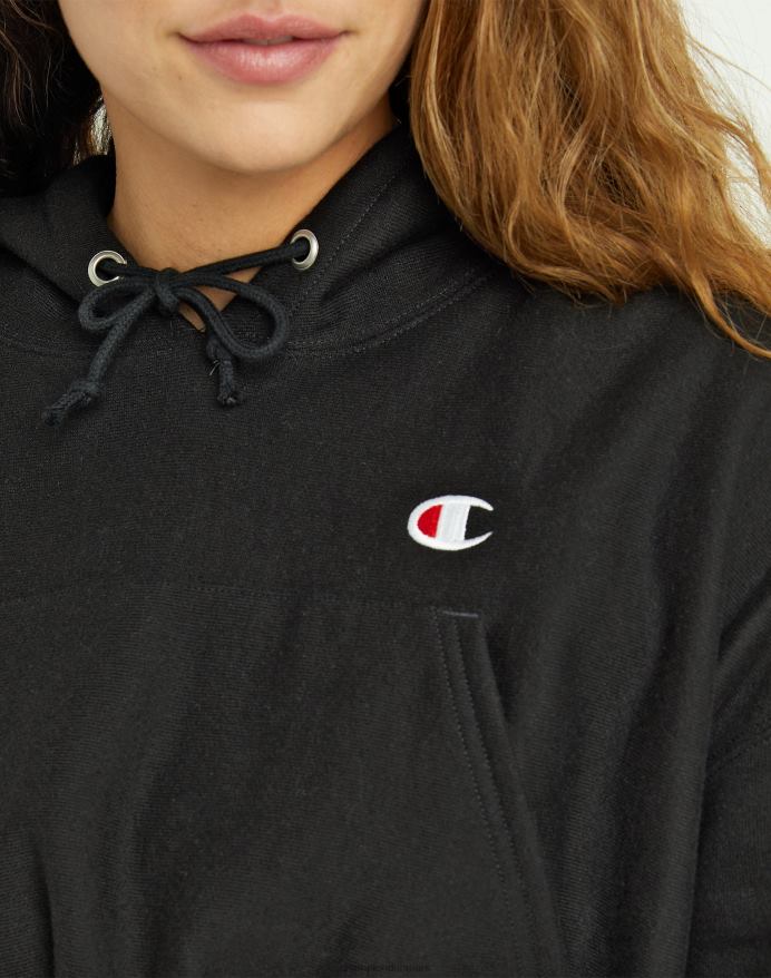 Champion omvendt vævet drop shoulder hættetrøje beskåret V6J661044 sort