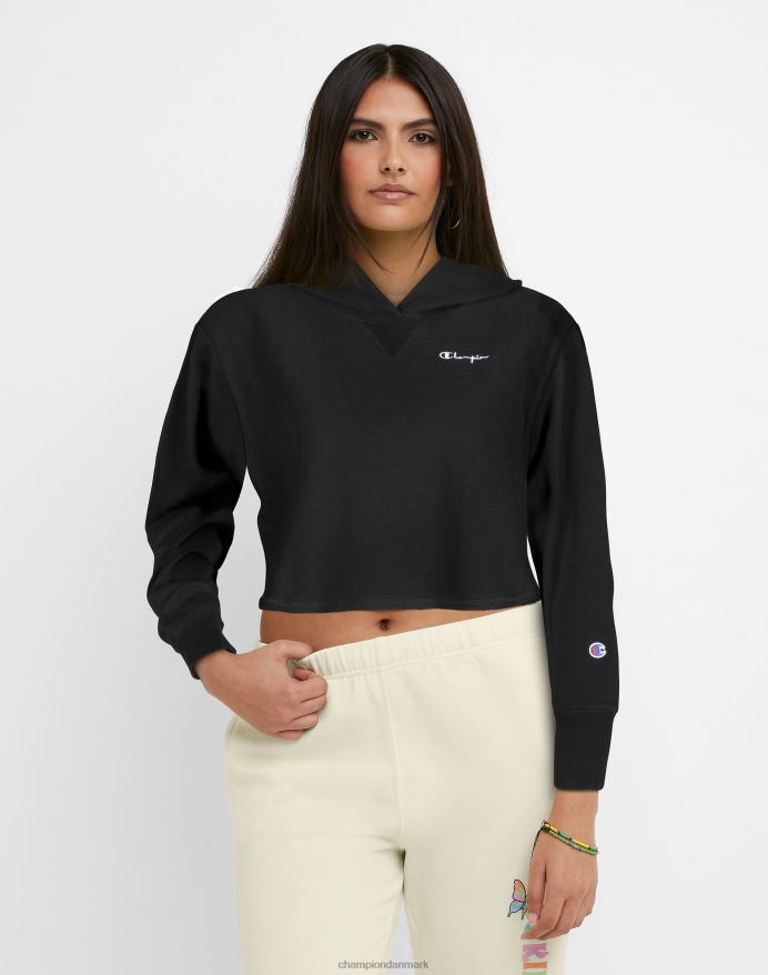 Champion omvendt vævet french terry crop curve hættetrøje c logo V6J661007 sort