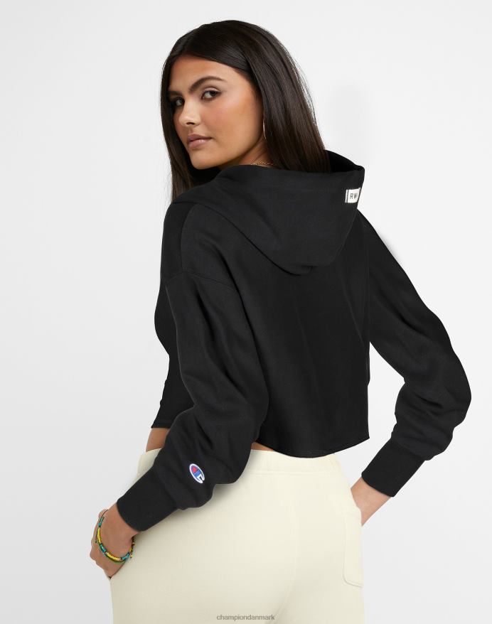 Champion omvendt vævet french terry crop curve hættetrøje c logo V6J661007 sort