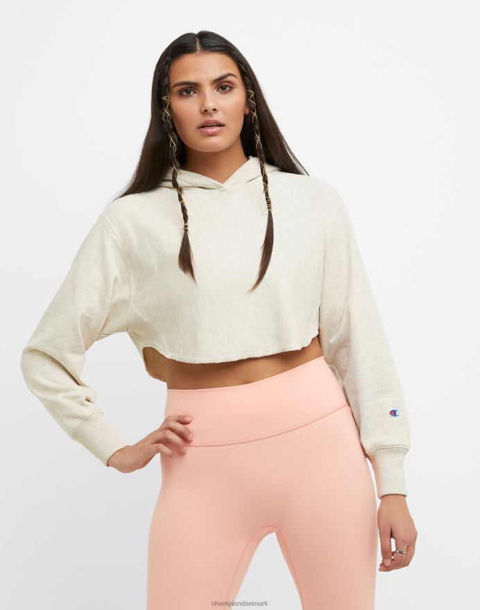 Champion omvendt vævet french terry crop curve hættetrøje c logo V6J661009 havregryn lyng