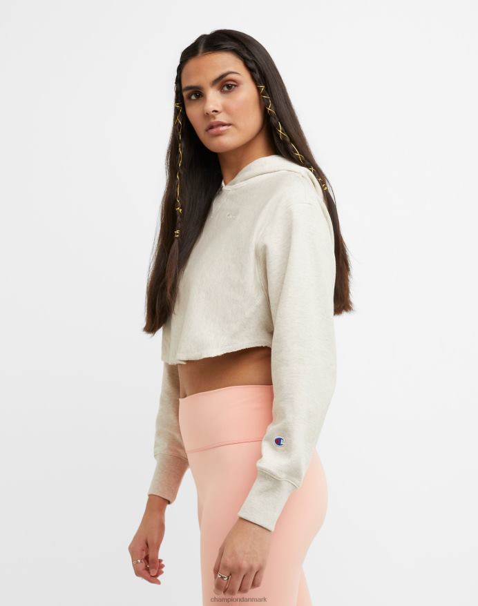 Champion omvendt vævet french terry crop curve hættetrøje c logo V6J661009 havregryn lyng