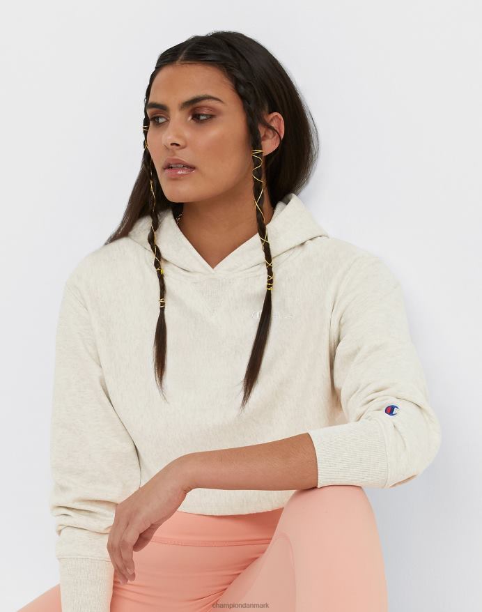 Champion omvendt vævet french terry crop curve hættetrøje c logo V6J661009 havregryn lyng