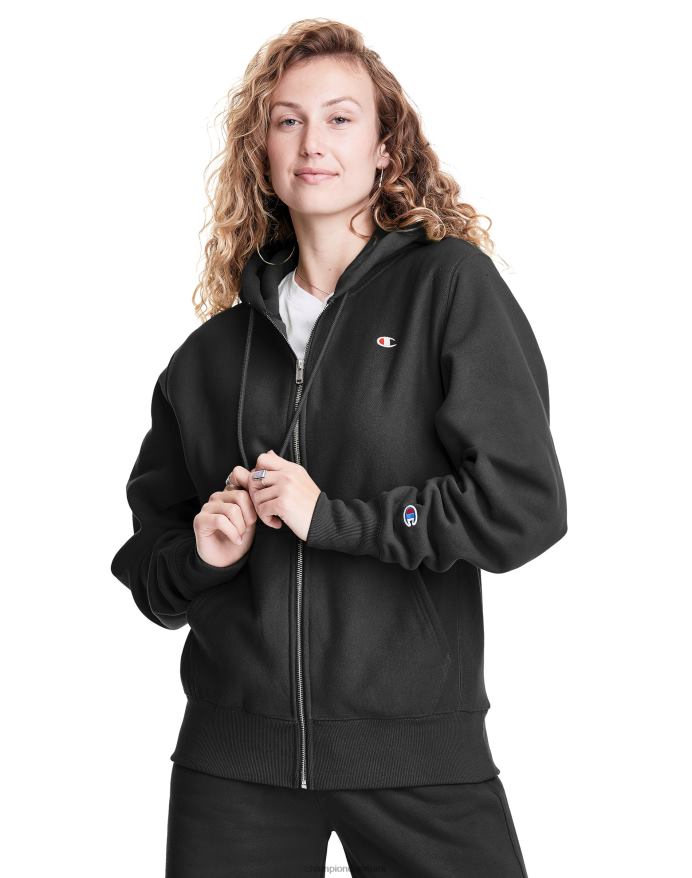 Champion omvendt vævet fuld lynlås kæreste hættetrøje c logo V6J66989 sort