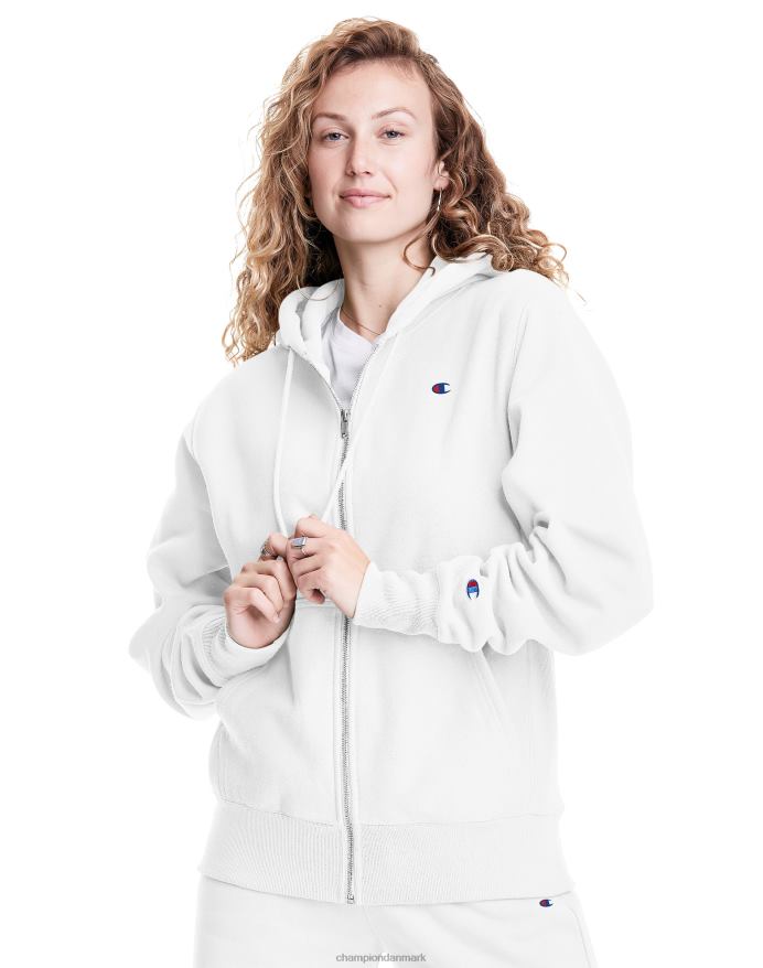 Champion omvendt vævet fuld lynlås kæreste hættetrøje c logo V6J66990 hvid