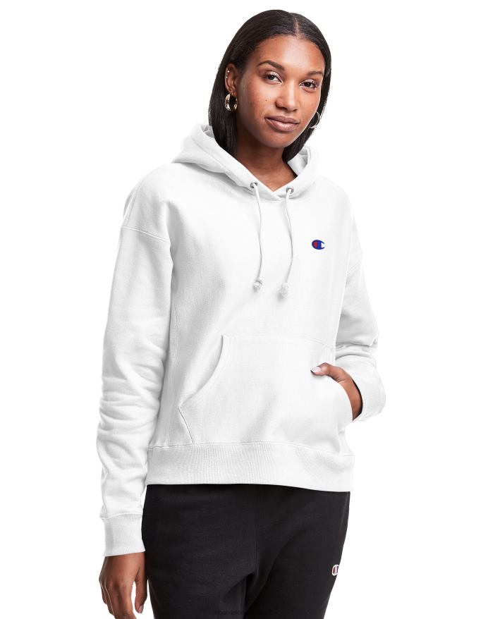 Champion omvendt vævet hættetrøje c-logo V6J66950 hvid