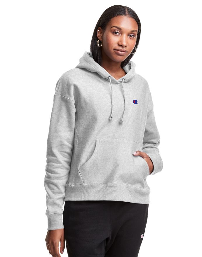 Champion omvendt vævet hættetrøje c-logo V6J66952 sølvgrå