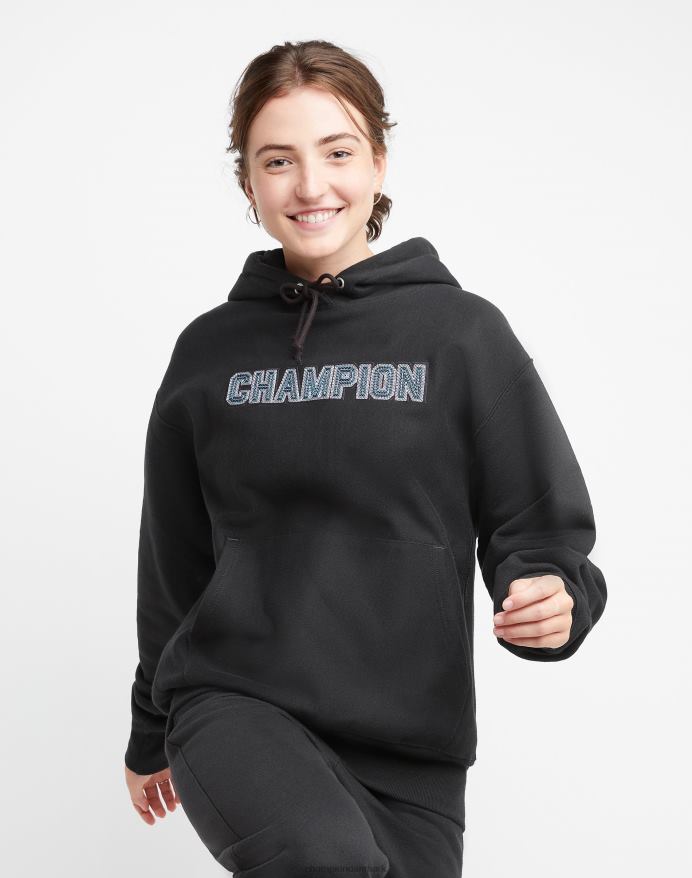 Champion oversized omvendt vævet hættetrøje blokspiral V6J661953 sort