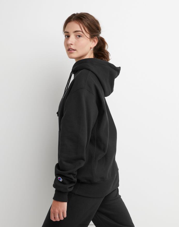 Champion oversized omvendt vævet hættetrøje blokspiral V6J661953 sort