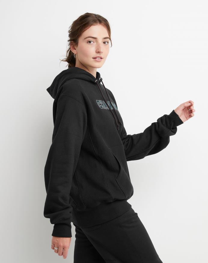 Champion oversized omvendt vævet hættetrøje blokspiral V6J661953 sort