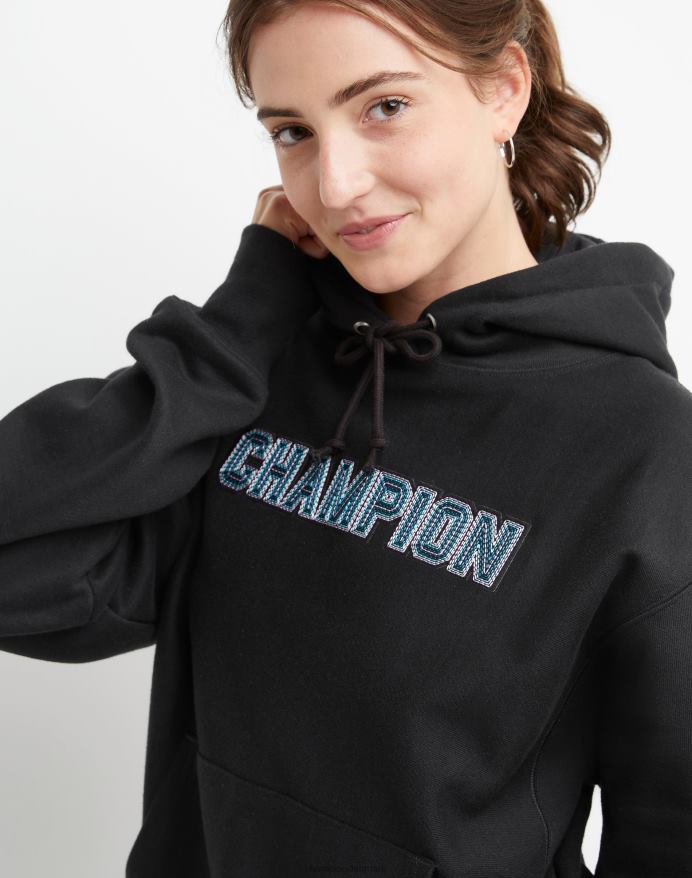 Champion oversized omvendt vævet hættetrøje blokspiral V6J661953 sort