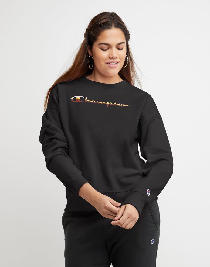 Champion powerblend fleece afslappet besætning colorblock folie script logo V6J661973 sort