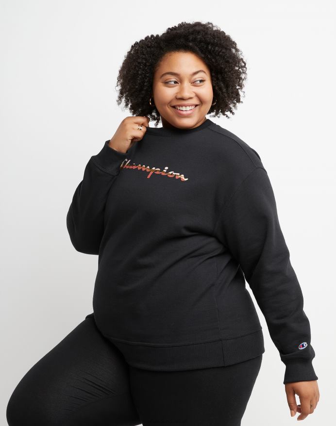 Champion powerblend fleece afslappet besætning colorblock folie script logo V6J661973 sort
