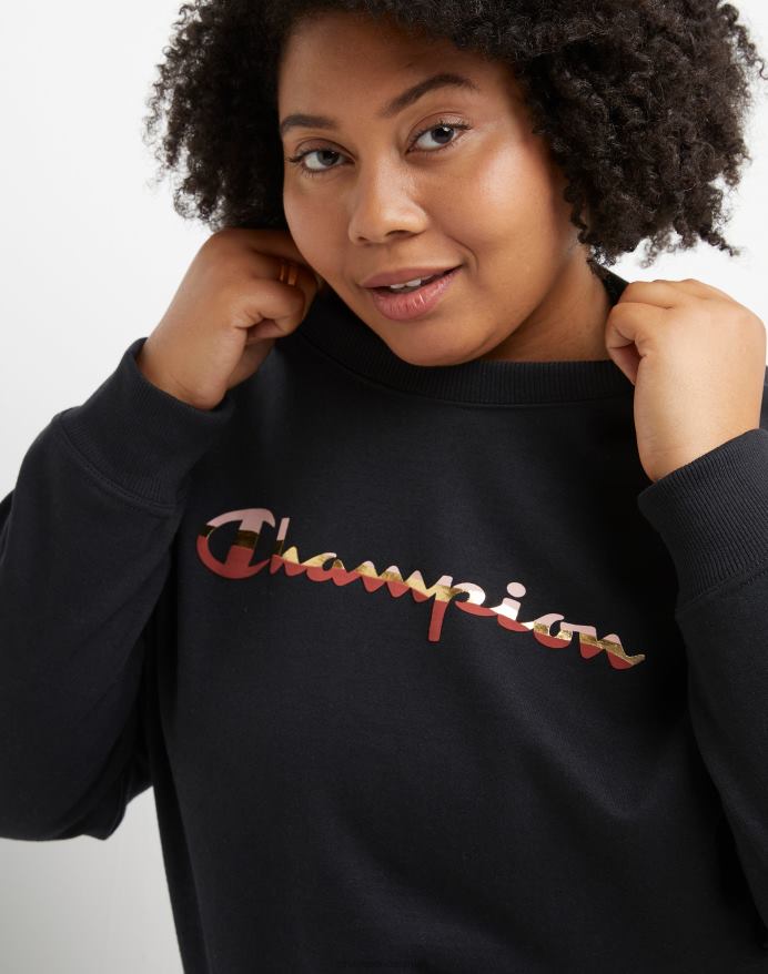 Champion powerblend fleece afslappet besætning colorblock folie script logo V6J661973 sort
