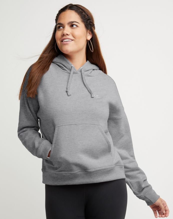 Champion powerblend fleece afslappet hættetrøje broderet c-logo V6J661047 oxford grå
