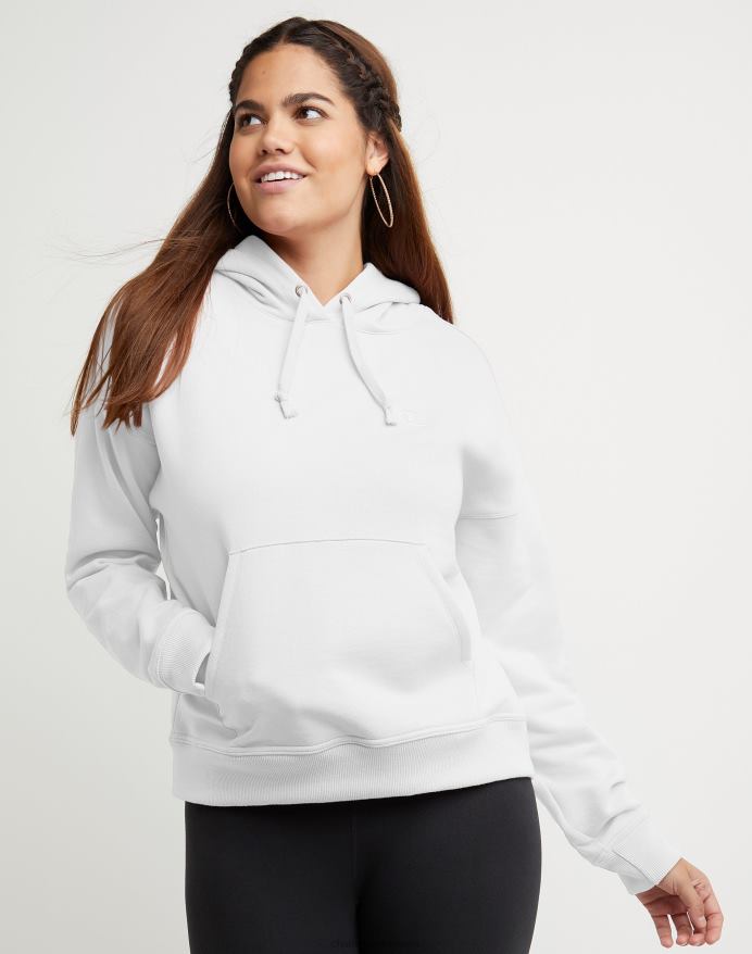 Champion powerblend fleece afslappet hættetrøje broderet c-logo V6J661049 hvid