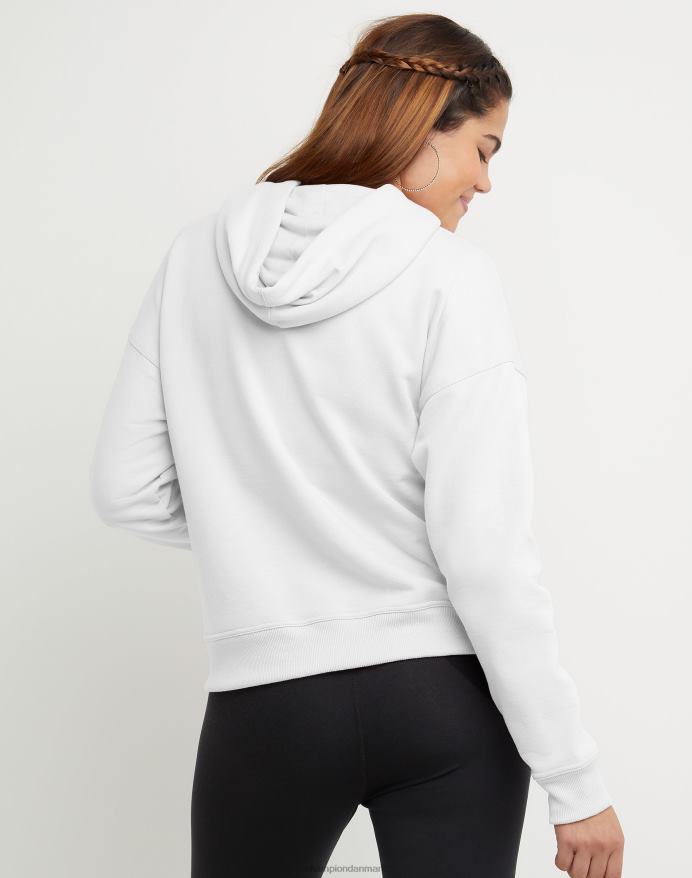 Champion powerblend fleece afslappet hættetrøje broderet c-logo V6J661049 hvid