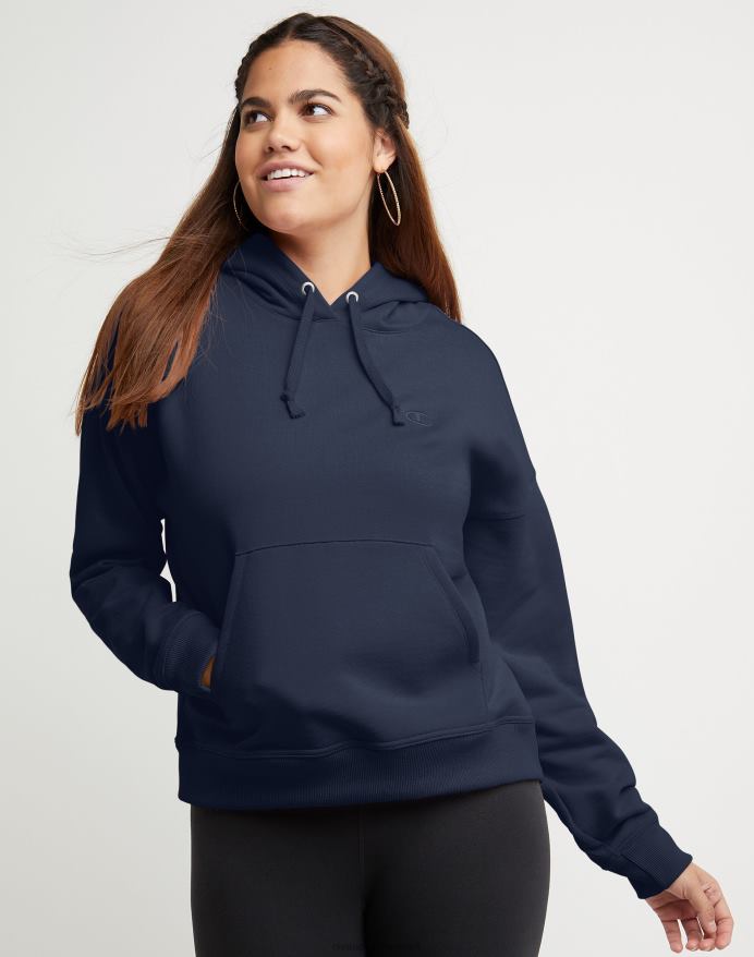 Champion powerblend fleece afslappet hættetrøje broderet c-logo V6J661050 atletisk flåde