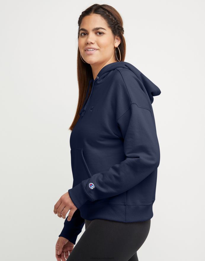 Champion powerblend fleece afslappet hættetrøje broderet c-logo V6J661050 atletisk flåde