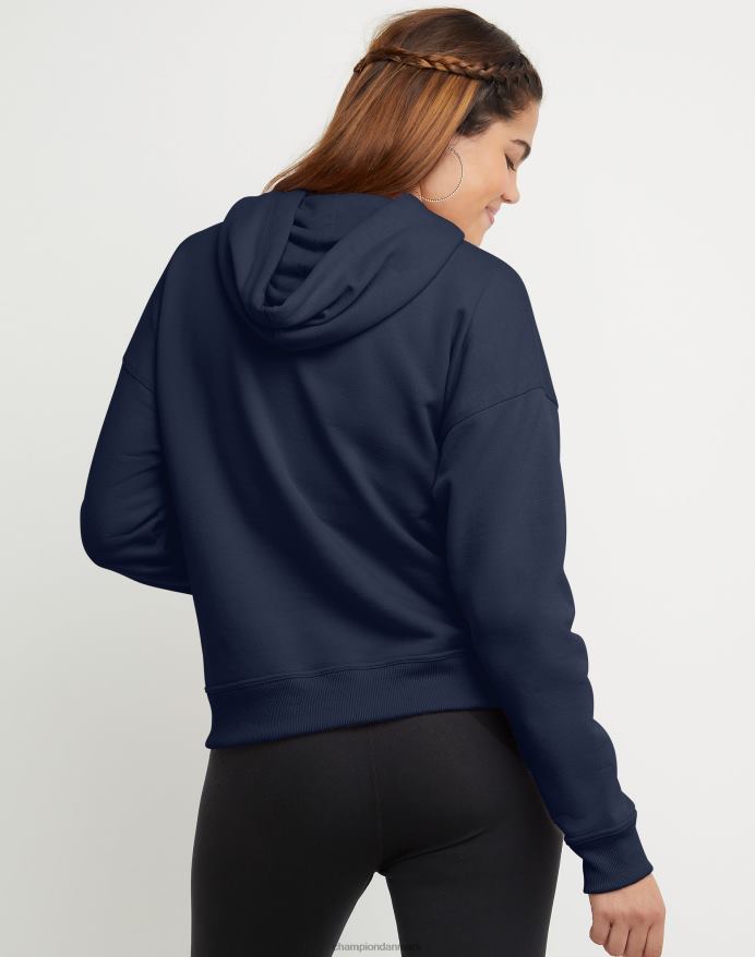 Champion powerblend fleece afslappet hættetrøje broderet c-logo V6J661050 atletisk flåde