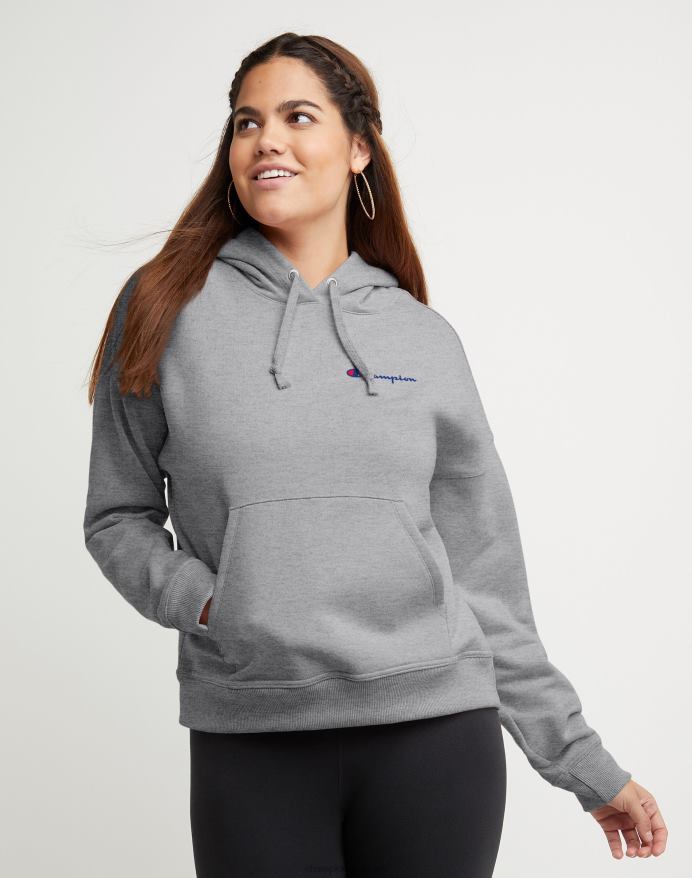 Champion powerblend fleece afslappet hættetrøje lille logo V6J661982 oxford grå