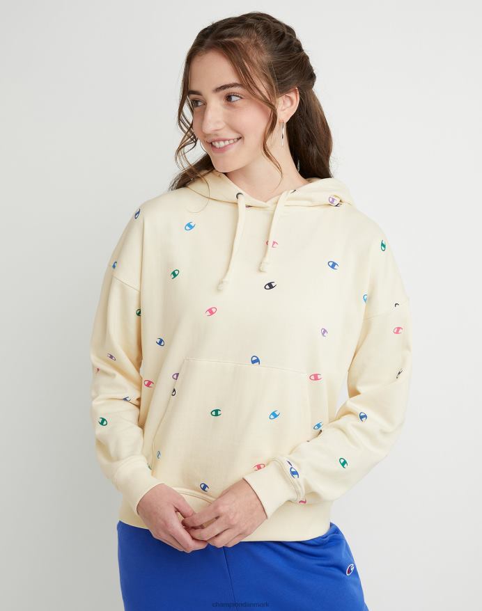 Champion powerblend fleece afslappet hættetrøje over hele print V6J661987 smidt c logo naturligt