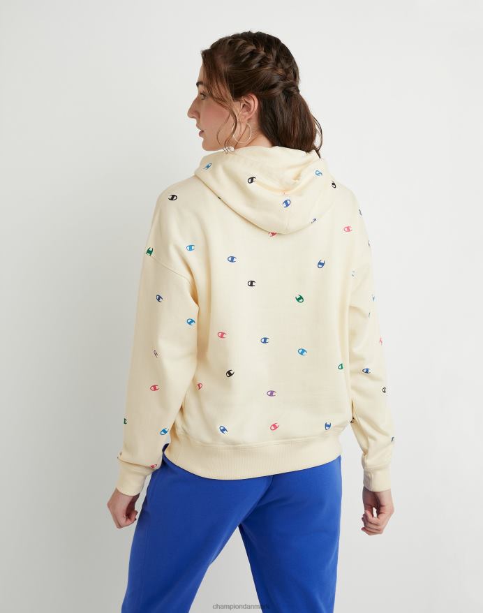 Champion powerblend fleece afslappet hættetrøje over hele print V6J661987 smidt c logo naturligt