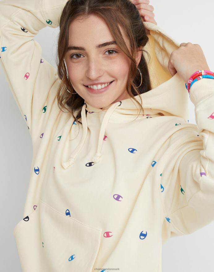 Champion powerblend fleece afslappet hættetrøje over hele print V6J661987 smidt c logo naturligt