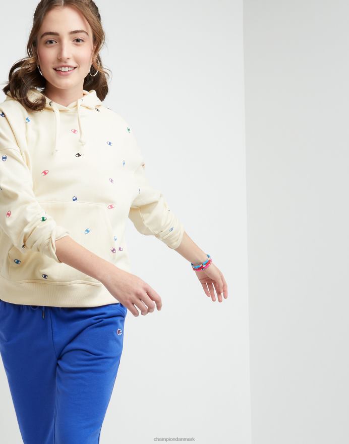 Champion powerblend fleece afslappet hættetrøje over hele print V6J661987 smidt c logo naturligt
