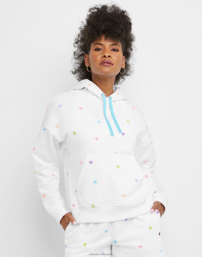 Champion powerblend fleece afslappet hættetrøje over hele print V6J661988 smidt c hvid