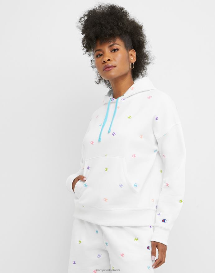 Champion powerblend fleece afslappet hættetrøje over hele print V6J661988 smidt c hvid