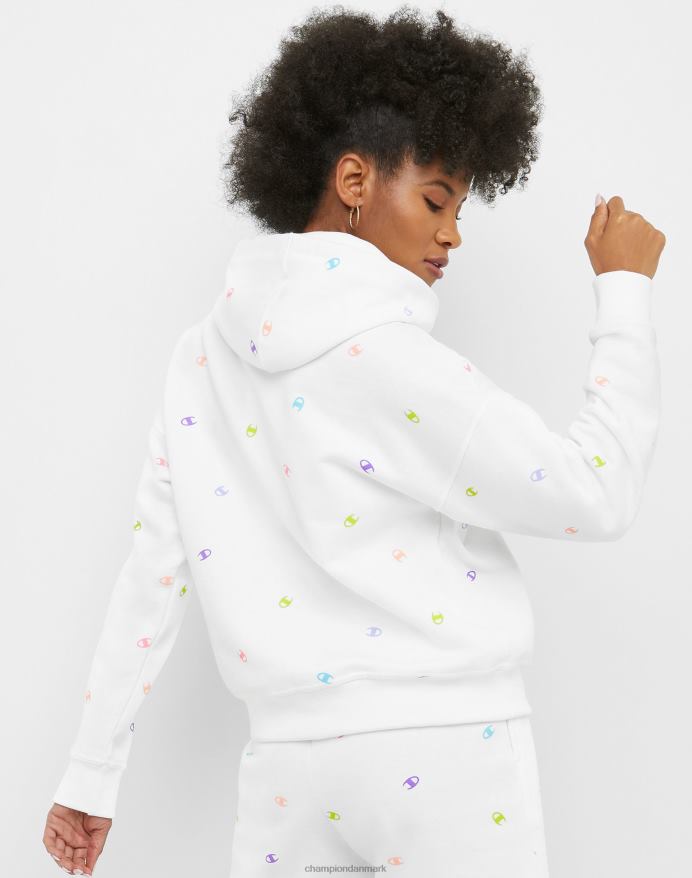 Champion powerblend fleece afslappet hættetrøje over hele print V6J661988 smidt c hvid
