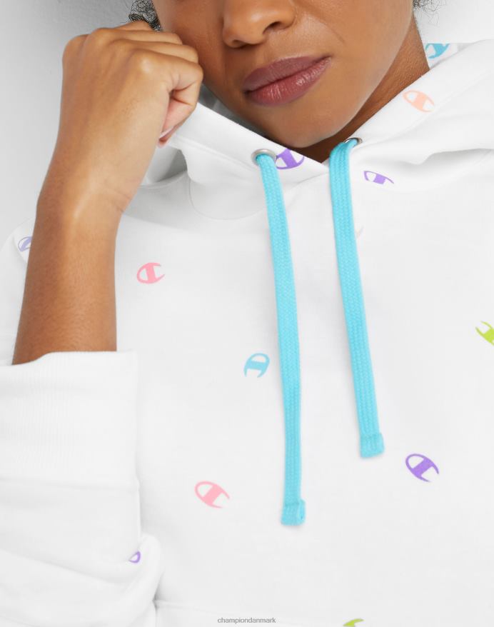 Champion powerblend fleece afslappet hættetrøje over hele print V6J661988 smidt c hvid