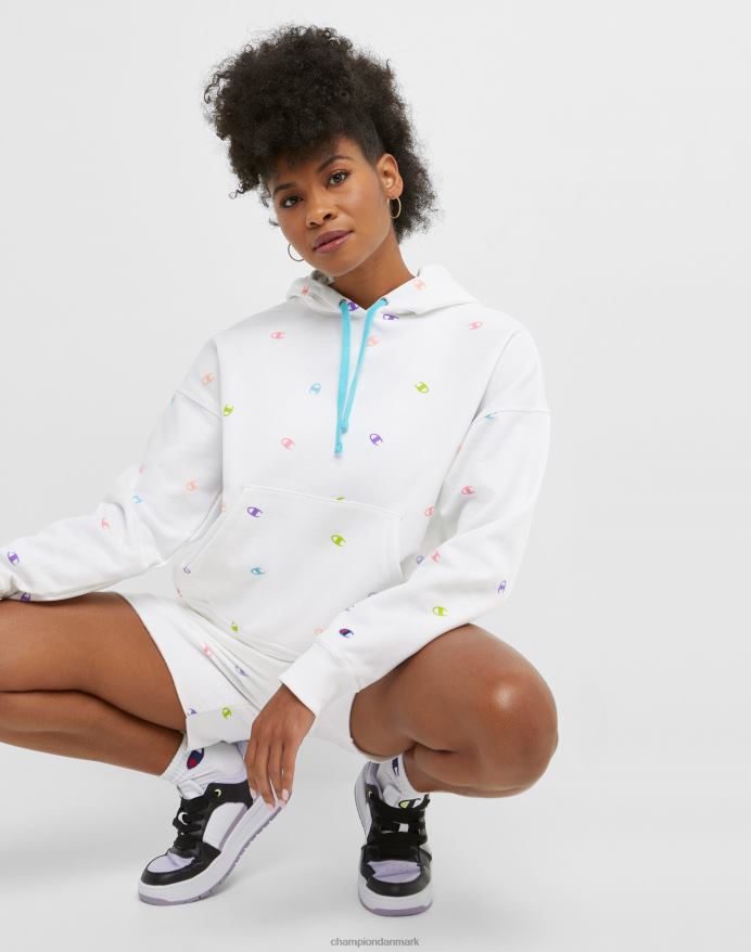 Champion powerblend fleece afslappet hættetrøje over hele print V6J661988 smidt c hvid