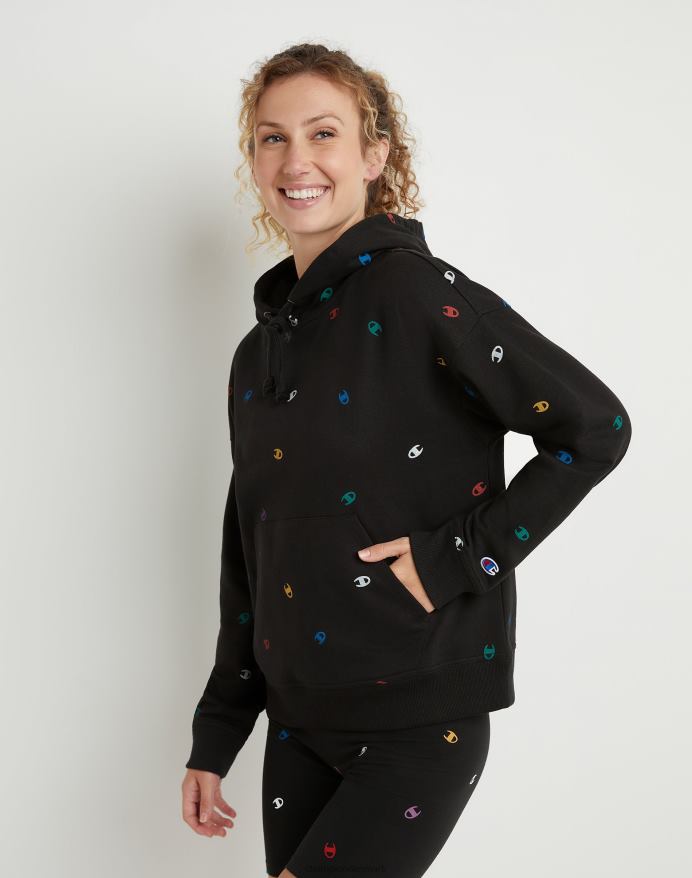 Champion powerblend fleece afslappet hættetrøje over hele print V6J661989 smidt c logo sort