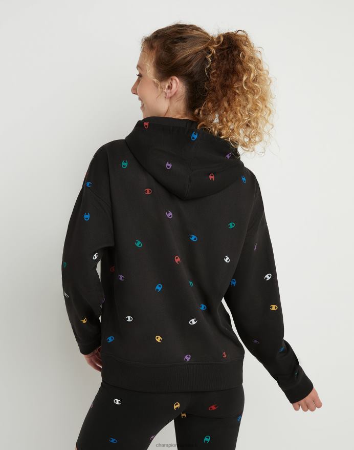 Champion powerblend fleece afslappet hættetrøje over hele print V6J661989 smidt c logo sort